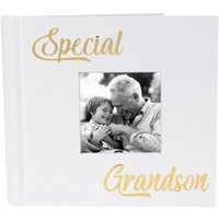 Happy Homewares Modern Special Grandson Photo Album with Gold Foil Text - Holds 80 4x6 Pictures in White