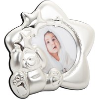Happy Homewares Star Shaped Silver Plated Baby Photo Frame with Teddy Bear & Decorative Stars
