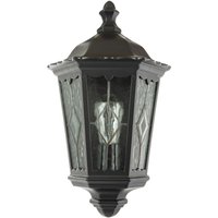 Happy Homewares Traditional Black Half Lantern Outdoor Wall Lamp with Cathedral Textured Glass