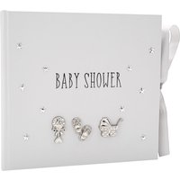Happy Homewares Baby Shower Photo Album with Silver Plated Rattle Pram & Booties in Grey