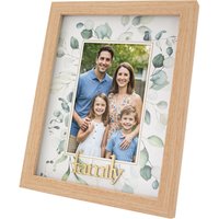 Happy Homewares Modern Oak MDF Gold Family Picture Frame with Green Floral Decoration in Brown
