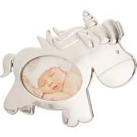 Happy Homewares Cute Unicorn Themed Shiny Nickel Plated Metal Baby Oval Picture Frame in Silver