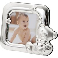 Happy Homewares Square Shaped Teddy Bear Baby Photo Frame with Small Diamante Stars in Silver