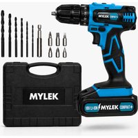 MYLEK 18V Cordless Li-Ion Drill With Accessory Kit & Carry Case in Blue