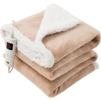 Glamhaus Electric Heated Throw Fleece Reversible Blanket 160 X 130cm in Beige | Size: 160 X 130 cm
