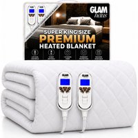Glamhaus Electric Blanket Super King Bed Size Heated Fitted Mattress Cover in White