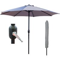 Glamhaus Light Grey Garden Table Parasol Crank Handle Waterproof Umbrella 2.7M