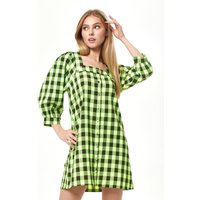 Liquorish Women's Neon Green Gingham Puff Sleeve Dress | Size: 14