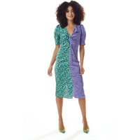 Liquorish Women's Green & Purple Abstract Print Knot Front Midi Dress | Size: 8