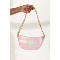 House of Holland Women's Shoulder Bag In Baby Pink With A Gold Chain Strap & Printed Logo