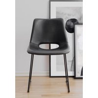 FWStyle Pair Of Faux Leather Black Dining Chairs With Black Metal Frame Legs