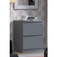 FWStyle Stora Dark Grey 2 Drawer Bedside Chest Table Nightstand Deep Drawers