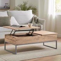 FWStyle Lift Up Storage Coffee Table Light Oak Metal Frame Furniture in Brown