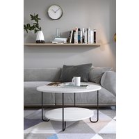 FWStyle Scratch Resistant 2 Tier Coffee Table Painted White Black Metal Frame