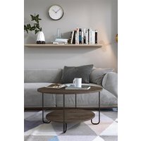 FWStyle Scratch Resistant 2 Tier Coffee Table Dark Coffee Black Metal Frame in Brown