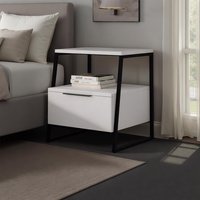 FWStyle White 1 Door Bedside Table Nightstand Black Metal