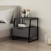 FWStyle Dark Grey 1 Door Bedside Table Nightstand Black Metal