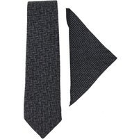 TruClothing Tweed Tie Hankie Vintage Wool Herringbone in Charcoal
