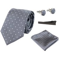 Paul Andrew Polka Dot Tie Pocket Square Cufflinks Clip Set in Silver