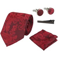 Paul Andrew Paisley Neck Tie Pocket Square Cuff Links in Red
