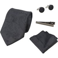 Paul Andrew Paisley Neck Tie Pocket Square Cuff Links in Black