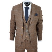 3 Piece Suit Wool Tweed Herringbone Light 36R