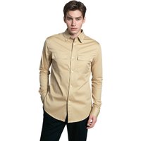 TopLook London Men's Mens Business Casual Shirt - Cotton Long Sleeve with Pockets in Ivory | Size: XS