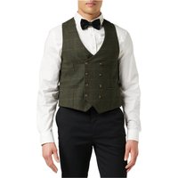 XPOSED Men's Stylish Jude Tweed Check Double Breasted Waistcoat Modern Elegance in Green | Size: 44R