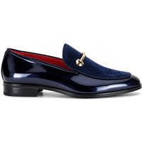 XPOSED Men's Elegant Velvet Loafers With Gold Buckle in Navy | Size: 9