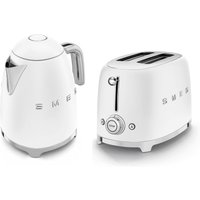 Smeg Kettle 1.7L 3Kw & 2 Slice Toaster, 50's Style Retro Range in Matte White