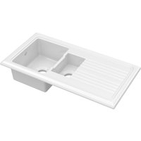 Balterley Fireclay Ceramic 1.5 Bowl Kitchen Sink Grooved Drainer No Waste in White