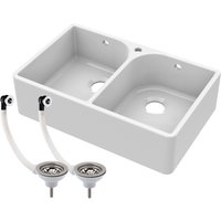 Balterley 2 Bowl Fireclay Butler Sink Full Wastes Weir795x500x220mm in White