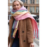 Sarta Women's Rainbow Stripes Heavyweight Winter Scarf Multicoloured Shawl