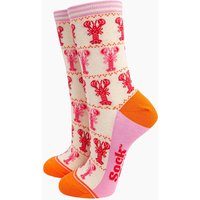 Sock Talk Women's Lobsters Stripes Bamboo Socks - Cream | Size: 3-7