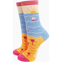Sock Talk Women's Beach Sunset Bamboo Socks - Cream/Blue in Cream | Size: 3-7