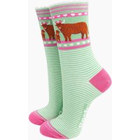 Sock Talk Women's Highland Cow & Calf Bamboo Socks in Mint | Size: 3-7
