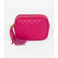 Sarta Women's Misty Chevron Crossbody Bag - Raspberry, Pebbled in Raspberry
