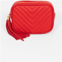Sarta Women's Misty - Italian Leather Chevron Crossbody Bag - Red, Pebbled in Red