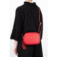 Sarta Women's Eloise - Italian Leather Star Studded Crossbody Bag - Red, Pebbled in Red