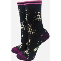 Sock Talk Women's Bamboo Socks - Black, Champagne Party in Black | Size: 3-7