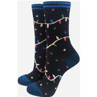Sock Talk Women's Christmas Lights Glitter Bamboo Socks - Black | Size: 3-7