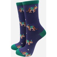 Sock Talk Women's Party Tigers Bamboo Socks - Navy Blue | Size: 3-7