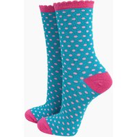 Sock Talk Women's Small Polka Dots Glitter Ankle Socks in Turquoise | Size: 3-7