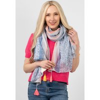 Sarta Women's Talia Lightweight Cotton Tassel Scarf - Blue, Floral Print in Blue