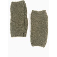 Sarta Women's Textured Wrist Warmers - Khaki, Knitted in Khaki