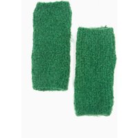 Sarta Women's Textured Wrist Warmers - Green, Knitted in Green