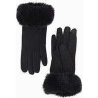 Sarta Women's Faux Fur Cuff Gloves - Black, Velvet in Black