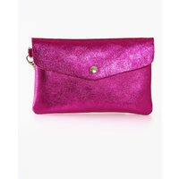 Sarta Women's Brooke Italian Leather Clutch Bag - Raspberry, Metallic in Raspberry