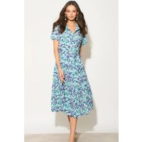 Sarta Women's Blue Aztec Print Midi Shirt Dress | Size: Large