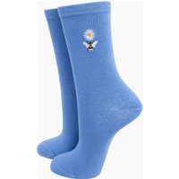 Sock Talk Women's Bee Embroidered Cotton Socks - Light Blue | Size: 3-7